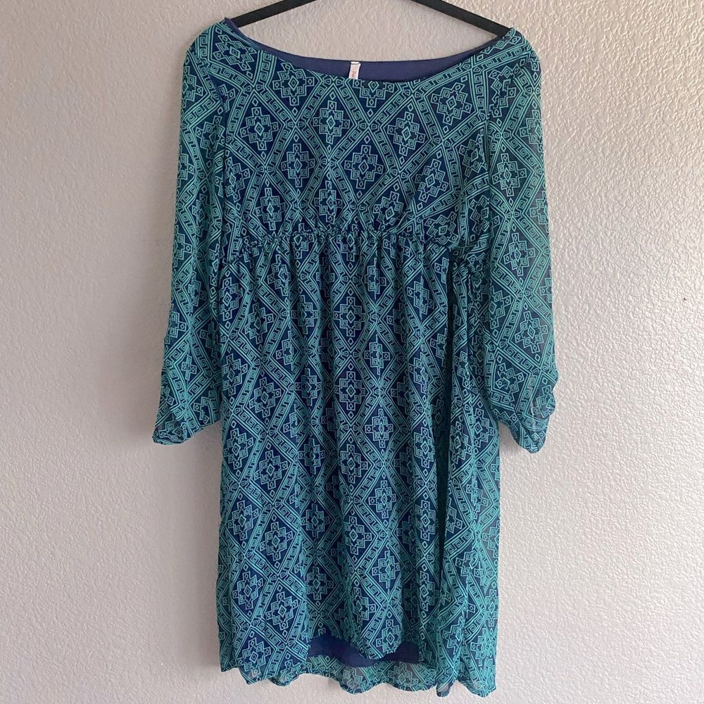 PinkBlush Maternity Dress Teal Geometric Print Size M